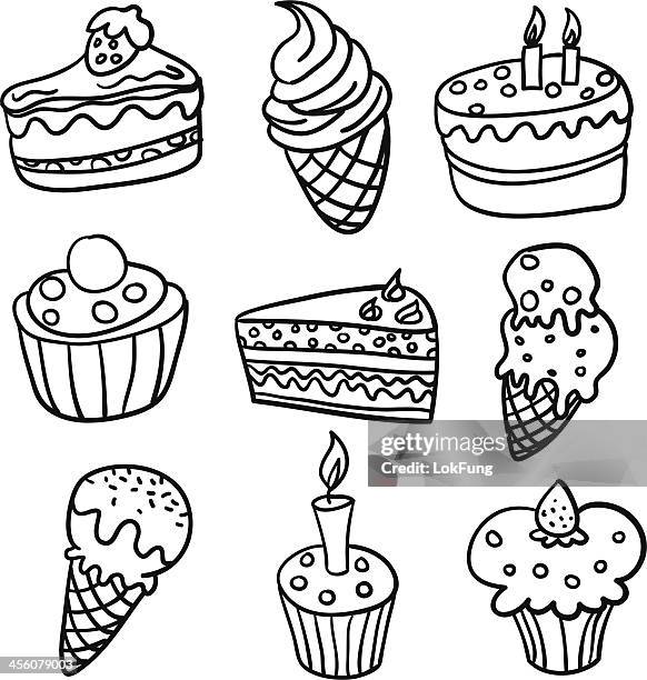 kuchen-sammlung in schwarz und weiß - üppige torte stock-grafiken, -clipart, -cartoons und -symbole