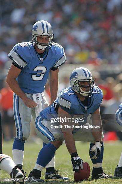 Joey Harrington of the Detroit Lions in action during a game against the Chicago Bears on September 18, 2005 at Soldier Field in Chicago, Illinois.