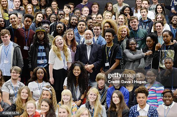 Michael Eavis, Glastonbury Festival Creator and recipient of the 2014 Music Industry Trusts Award visits students at the BRIT School, one of the two...