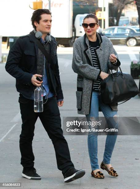 Orlando Bloom and Miranda Kerr are seen on December 13, 2013 in New York City.