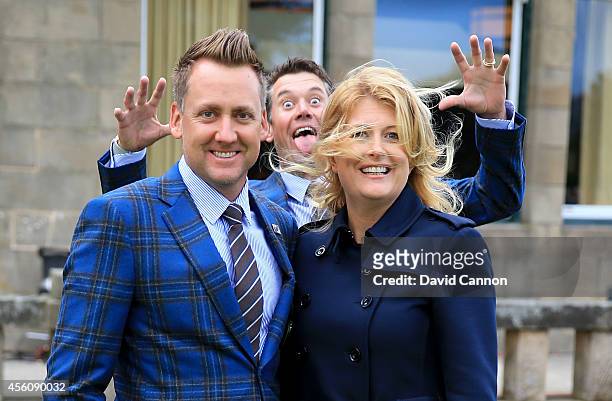 Ian Poulter of Europe and wife Katie Poulter pose as Lee Westwood of Europe photo bombs before the Opening Ceremony ahead of the 40th Ryder Cup at...