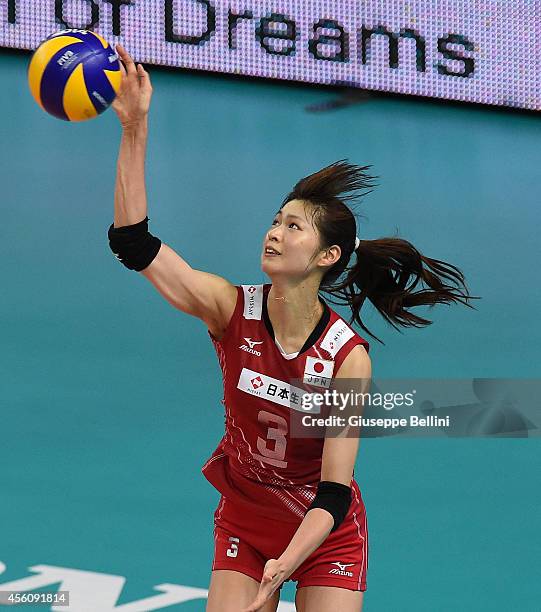 Saori Kimura of Japan in action during the FIVB Women's World Championship pool D match between Cuba and Japan on September 25, 2014 in Bari,Italy.