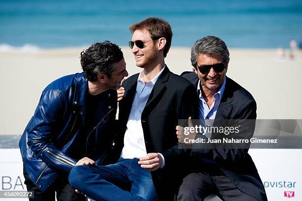 Leonardo Sbaraglia, Damian Szifron and Ricardo Darin attend 'Relatos Salvajes' photocall during 62nd San Sebastian International Film Festival at the...