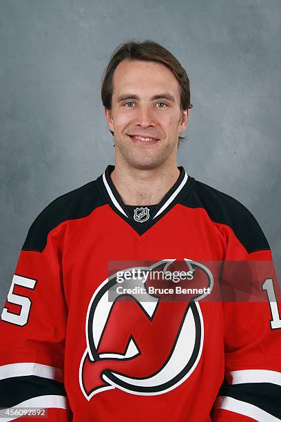 Tuomo Ruutu of the New Jersey Devils poses for his official headshot for the 2014-2015 season on September 18, 2014 at the Prudential Center in...