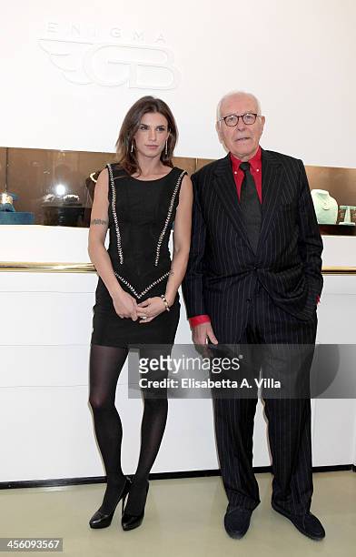 Gianni Bulgari and Elisabetta Canalis attend the 'Luce Preziosa' presentation at the GB ENIGMA by Gianni Bulgari boutique on December 13, 2013 in...