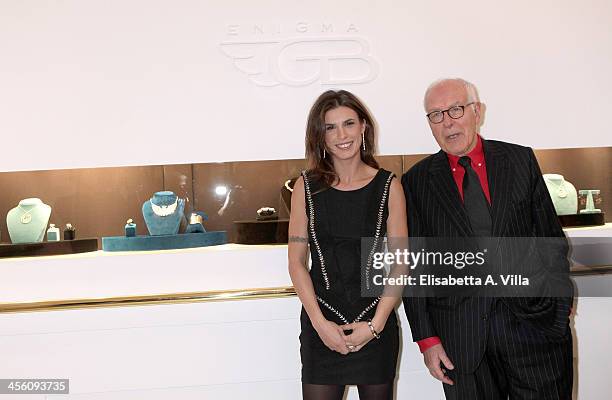 Gianni Bulgari and Elisabetta Canalis attend the 'Luce Preziosa' presentation at the GB ENIGMA by Gianni Bulgari boutique on December 13, 2013 in...