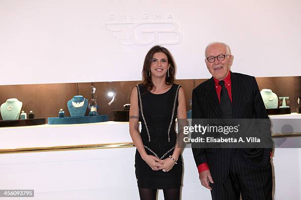 Gianni Bulgari and Elisabetta Canalis attend the 'Luce Preziosa' presentation at the GB ENIGMA by Gianni Bulgari boutique on December 13, 2013 in...