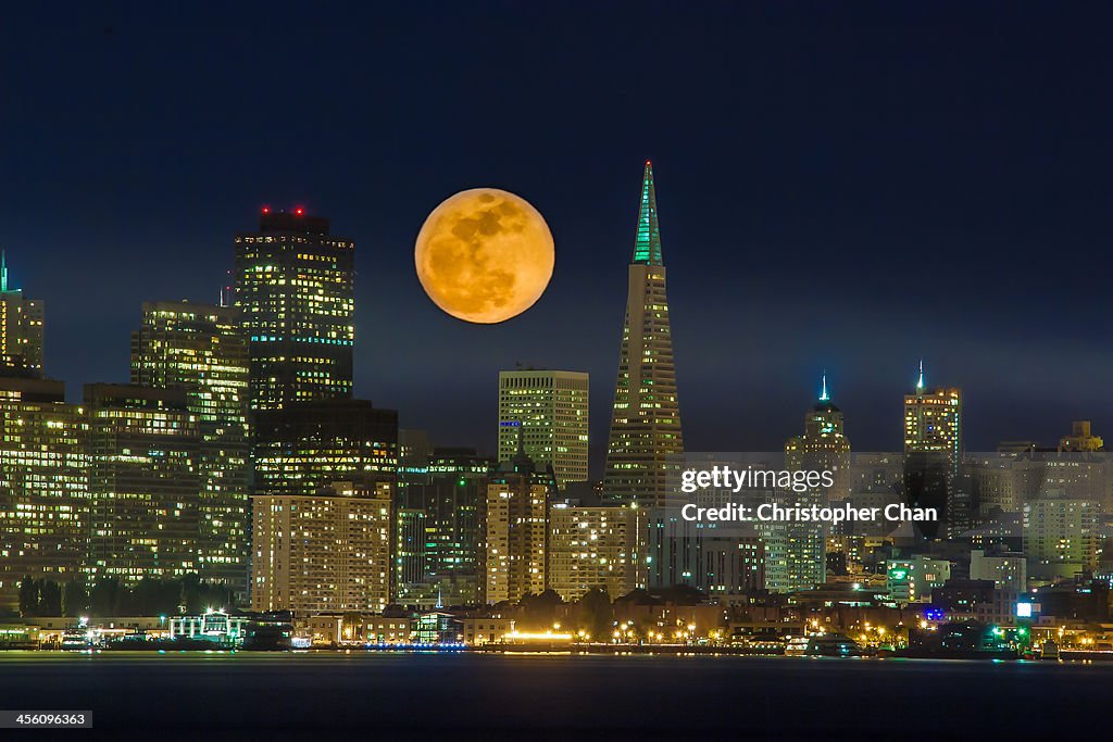 Full moon San Francisco skyline