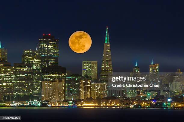 full moon san francisco skyline - transamerica pyramid stock pictures, royalty-free photos & images