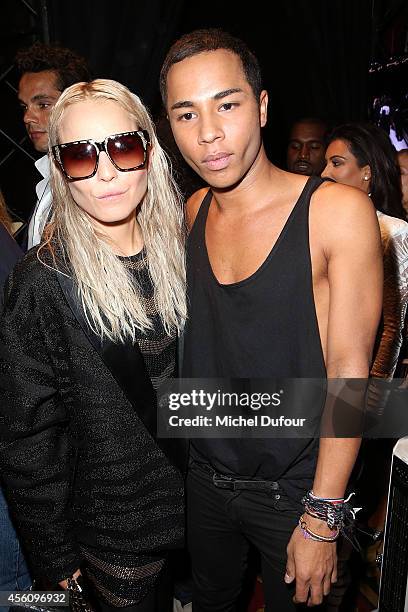 Actress Noomi Rapace and Designer Olivier Rousteing pose in Backstage after the Balmain show as part of the Paris Fashion Week Womenswear...