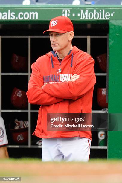 Manager Matt Williams of the Washington Nationals looks on in game one of a doubleheader against the New York Mets on September 25, 2014 at Nationals...