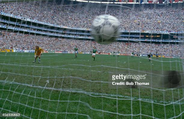 The World Cup Final winning goal from Argentina's Jorge Burruchaga hits the back of the net at the Azteca Stadium, Mexico City, 29th June 1986....