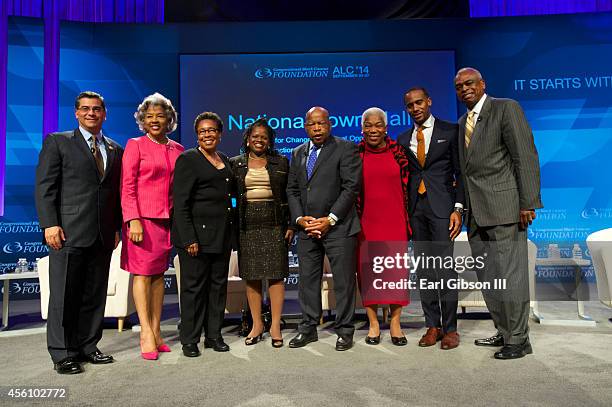 Rep. Xavier Becerra, Rep. Joyce Beatty, Rep. Marcia Fudge, Barbara Arnwinn, Rep. John Lewis, Elaine Jones, Jeff Johnson and Wade Henderson serve as...