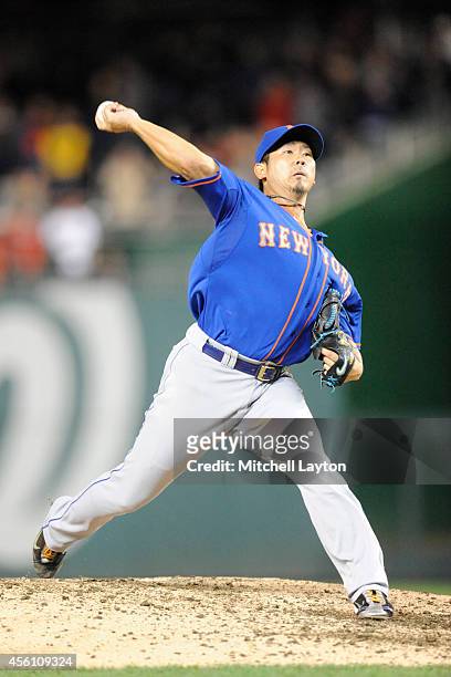 Daisuke Matsuzaka of the New York Mets pitches in the seventh inning during game two of a doubleheader baseball game against the Washington Nationals...