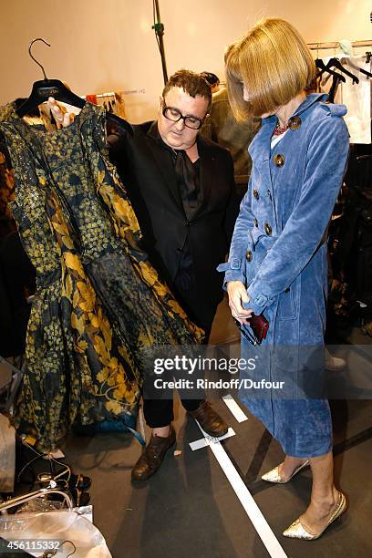 Fashion designer Alber Elbaz and journalist Anna Wintour pose backstage before the Lanvin show as part of the Paris Fashion Week Womenswear...