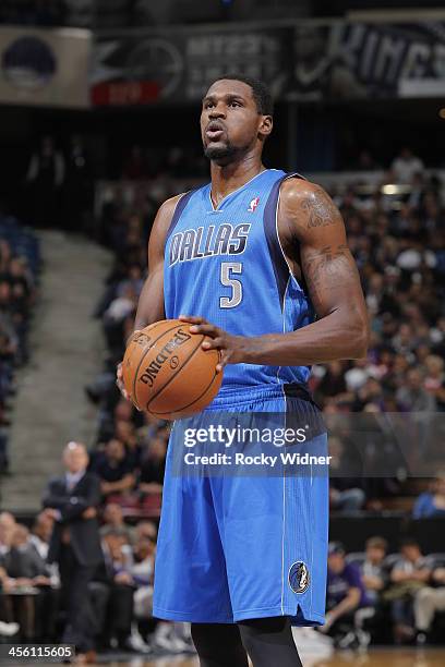 Bernard James of the Dallas Mavericks attempts a free throw shot against the Sacramento Kings on December 9, 2013 at Sleep Train Arena in Sacramento,...