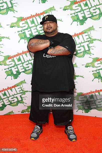 Savage poses on the media wall ahead of the Nickelodeon Slimefest 2014 evening show at Sydney Olympic Park Sports Centre on September 26, 2014 in...