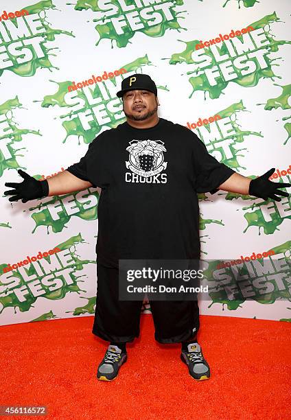 Savage poses on the media wall ahead of the Nickelodeon Slimefest 2014 evening show at Sydney Olympic Park Sports Centre on September 26, 2014 in...