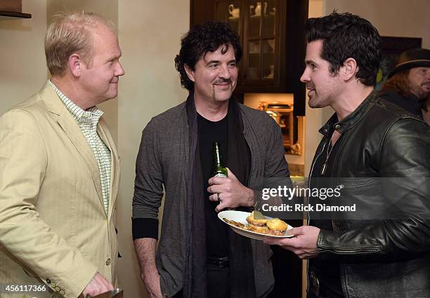 Troy Tomlinson Sony/ATV, Scott Borchetta Big Machine Label Group and Singer/Songwriter JT Hodges attend the MusiCares House Concert - Hosted by Pete...
