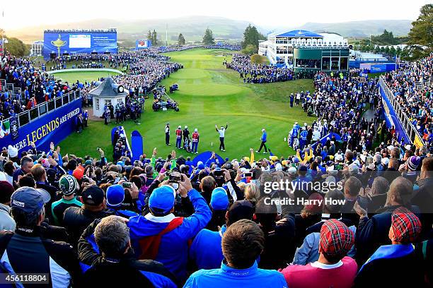 General view as Bubba Watson of the United States tees off on the 1st during the Morning Fourballs of the 2014 Ryder Cup on the PGA Centenary course...