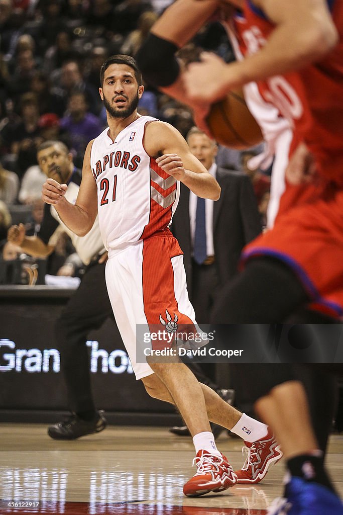 Toronto Raptors point guard Greivis Vasquez (21) gets into his first game as a Raptor