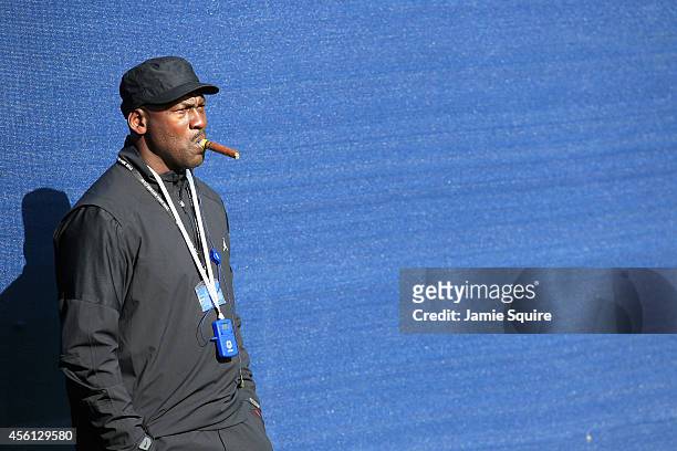 Ex-NBA star Michael Jordan watches the action during the Morning Fourballs of the 2014 Ryder Cup on the PGA Centenary course at the Gleneagles Hotel...