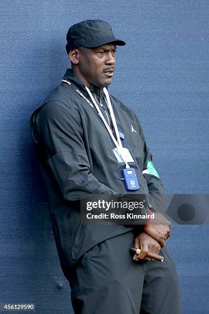 Ex-NBA star Michael Jordan watches the action during the Morning Fourballs of the 2014 Ryder Cup on the PGA Centenary course at the Gleneagles Hotel...