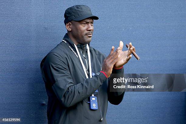 Ex-NBA star Michael Jordan watches the action during the Morning Fourballs of the 2014 Ryder Cup on the PGA Centenary course at the Gleneagles Hotel...