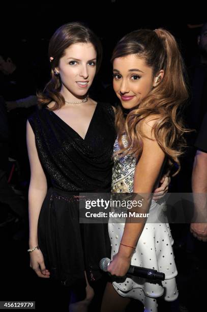 Anna Kendrick and Ariana Grande backstage at Z100's Jingle Ball 2013, presented by Aeropostale, at Madison Square Garden on December 13, 2013 in New...