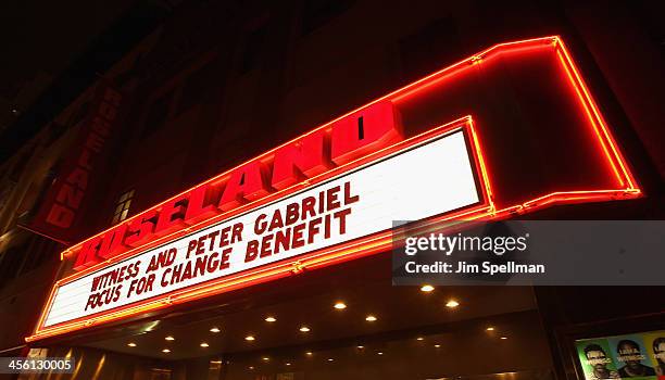 General view of atmosphere outside the 2013 Focus For Change gala benefiting WITNESS at Roseland Ballroom on December 5, 2013 in New York City.