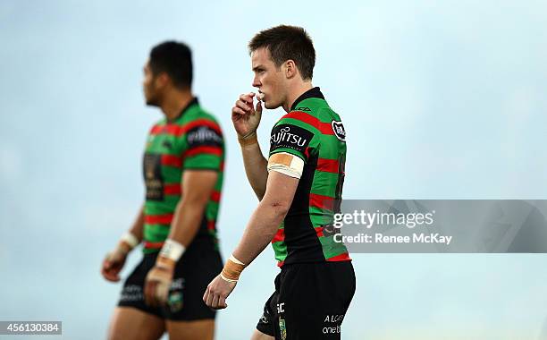 Luke Keary of Souths makes his way onto the field during the First Preliminary Final match between the South Sydney Rabbitohs and the Sydney Roosters...