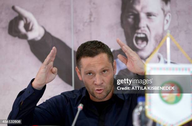 Hungarian born former German football player and the new national coach Pal Dardai is presented to the press in the headquarters of the Hungarian...