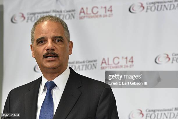 Attorney General Eric Holder speaks at the Voting Rights Braintrust at the Congressional Black Caucus Foundation Inc. 44th Annual Legislative...