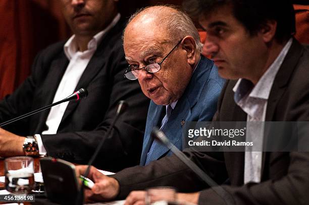 Former Catalan President Jordi Pujol faces the members of the parliament on September 26, 2014 in Barcelona, Spain. Jori Pujol run the Government of...