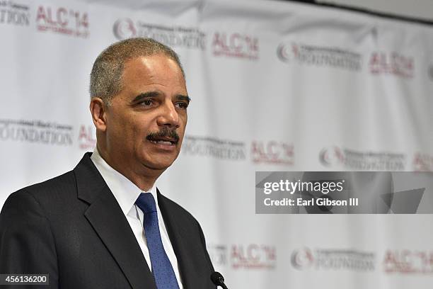 Attorney General Eric Holder speaks at the Voting Rights Braintrust at the Congressional Black Caucus Foundation Inc. 44th Annual Legislative...