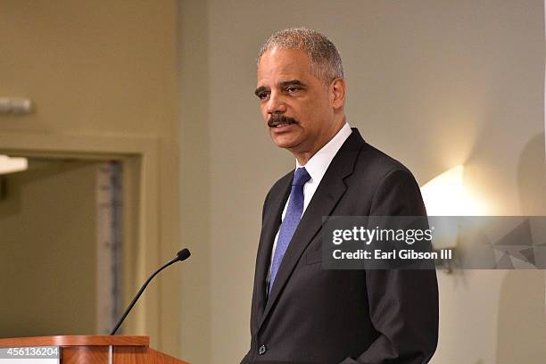 Attorney General Eric Holder speaks at the Voting Rights Braintrust at the Congressional Black Caucus Foundation Inc. 44th Annual Legislative...