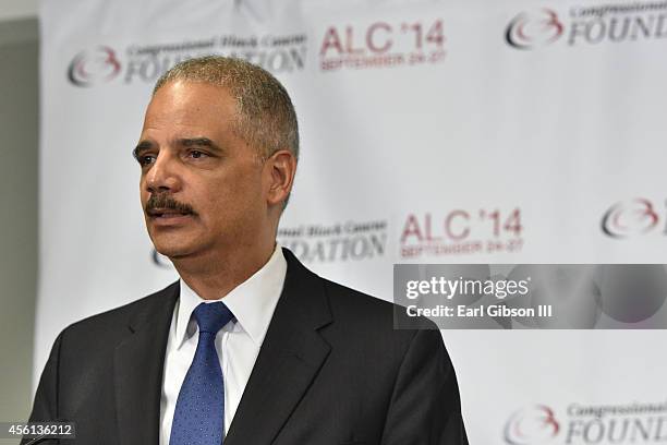 Attorney General Eric Holder speaks at the Voting Rights Braintrust at the Congressional Black Caucus Foundation Inc. 44th Annual Legislative...