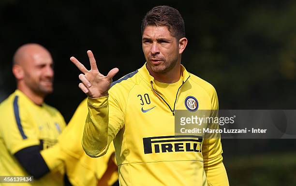 Carrizo Juan Pablo gestures during an FC Internazionale training session at the club's training ground on September 26, 2014 in Appiano Gentile Como,...