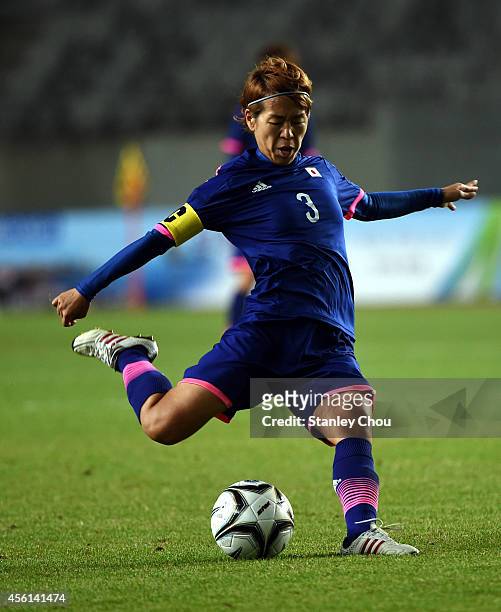 Azusa Iwashimizu of Japan kicks the ball during the Football Womens Quarter-final match between Japan and Hong Kong during day seven of the 2014...