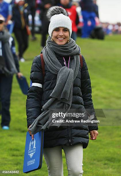 Katharina Boehm, partner of Sergio Garcia of Europe looks on during the Afternoon Foursomes of the 2014 Ryder Cup on the PGA Centenary course at the...