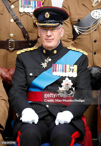 Prince Richard, Duke of Gloucester poses for a regimental photograph with the 23 Pioneer Regiment RLC after their Disbandment Parade at St David's...