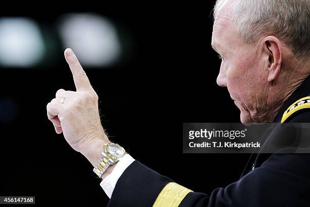 Joint Chiefs of Staff Chairman General Martin Dempsey speaks to the press about the ongoing bombing campaign against militants in Iraq and Syria...