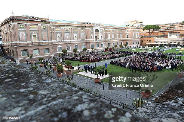View of the Giardino Quadrato surrounded by the Vatican Museums and the Vatican gardens during the celebration of San Michele Arcangelo patron Saint...