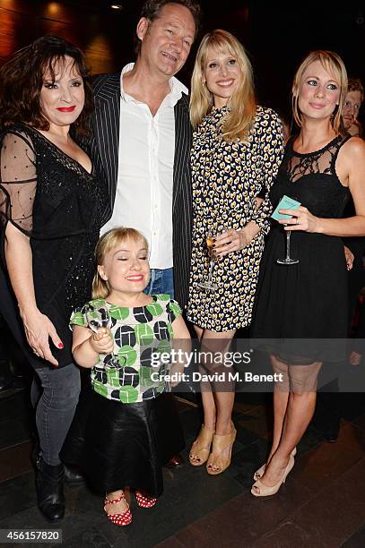 Cast members Harriet Thorpe, Kiruna Stamell, playwright Richard Bean, Lucy Punch and Kellie Shirley attend the press night performance of "Great...