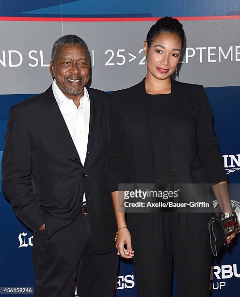 Founder Robert Johnson and guest arrive at the Longines Los Angeles Masters Red Carpet Evening Gala at Los Angeles Convention Center on September 25,...