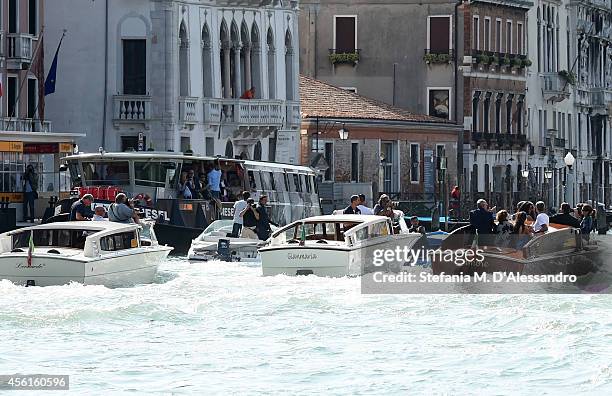 George Clooney, Amal Alamuddin, Rande Gerber and Cindy Crawford are seen on September 26, 2014 in Venice, Italy. George Clooney is set to marry his...