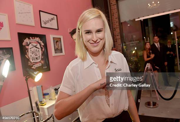 Actress Rumer Willis gets "sauce" tattooed on her hand in honor of her little sister who the family calls "Sauce" by celebrity tattoo artist Romeo...