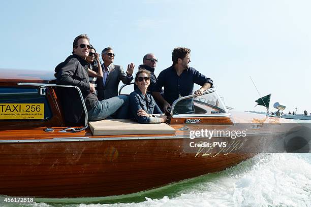 George Clooney, Amal Alamuddin, Rande Gerber and Cindy Crawford arrive in Venice on September 26, 2014 in Venice, Italy. George Clooney is set to...