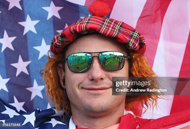 United States fan poses during the Morning Fourballs of the 2014 Ryder Cup on the PGA Centenary course at the Gleneagles Hotel on September 27, 2014...