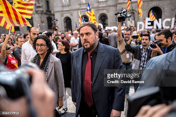Leader of the Pro-Independence political party Esquerra Republicana de Catalunya Oriol Junqueras arrives to the Palau de la Generalitat, Building of...